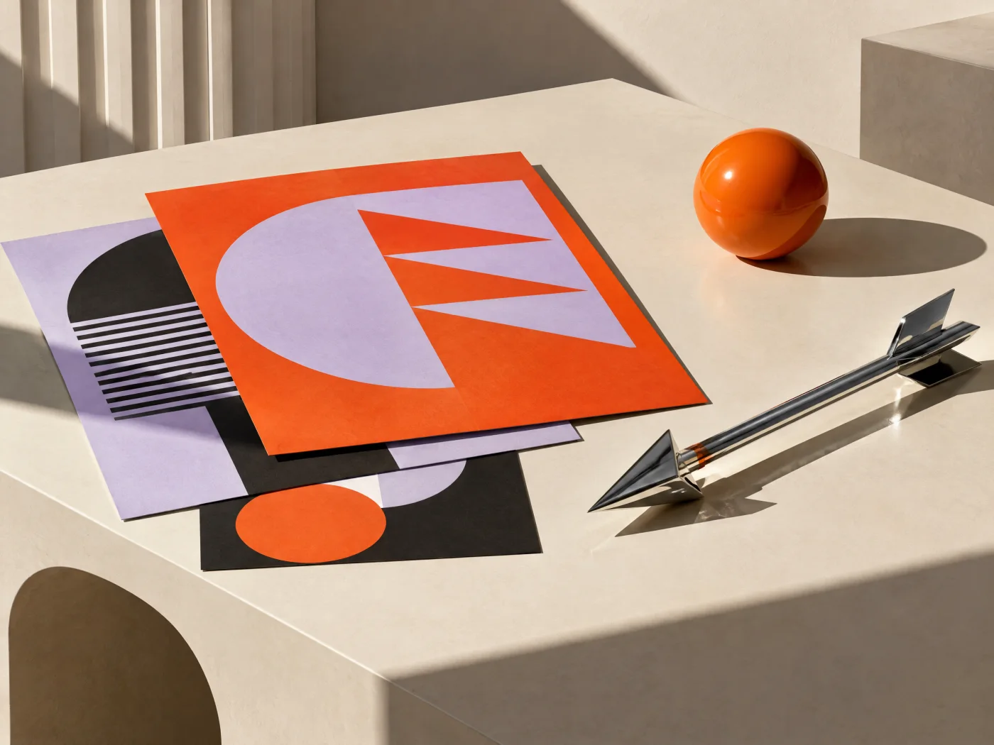 Poster editoriali su un set arancio: concept campagne pubblicitarie — visual alternativo