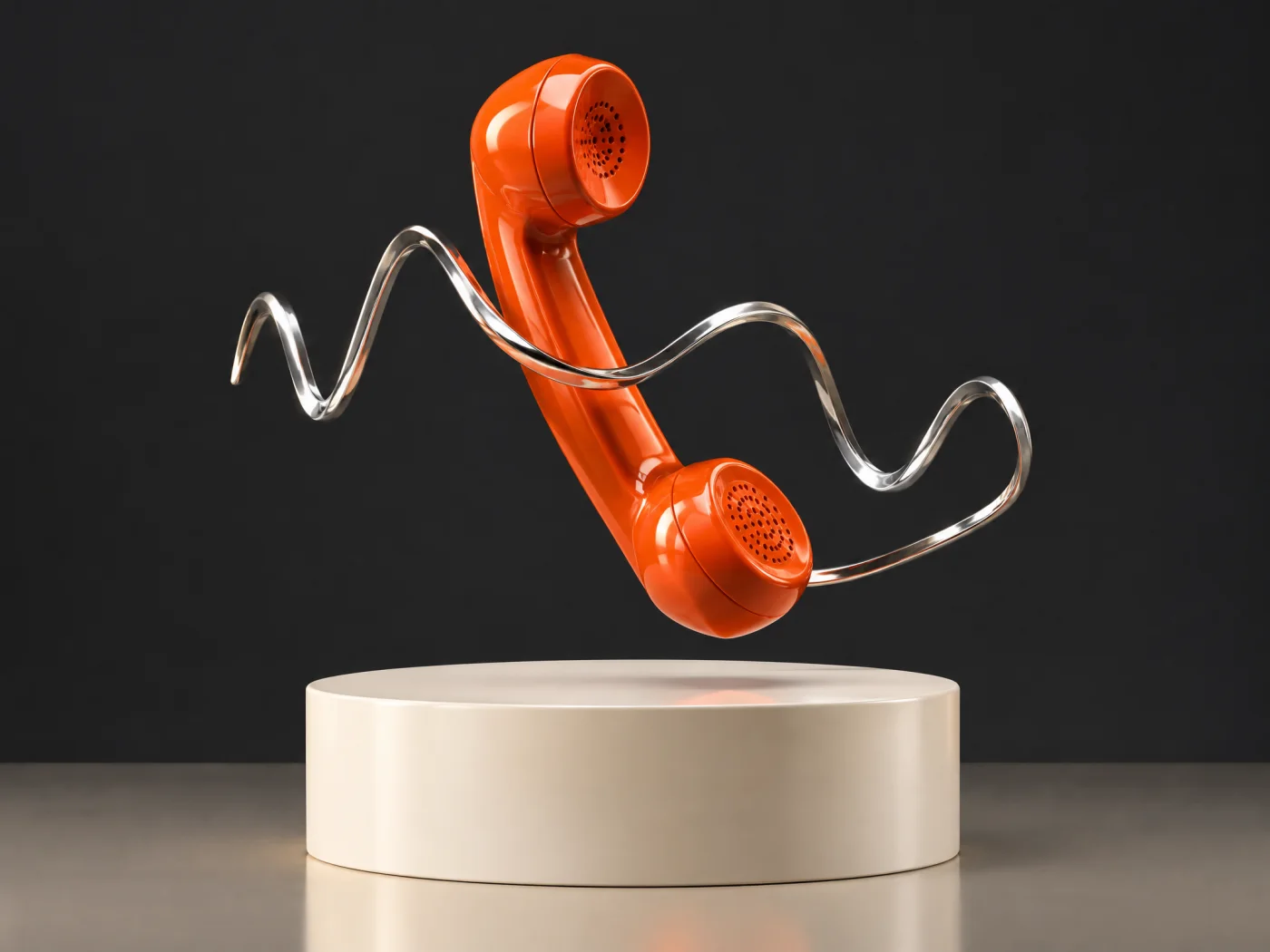 Ricevitore arancio e onda cromata: concept assistente telefonico — visual alternativo
